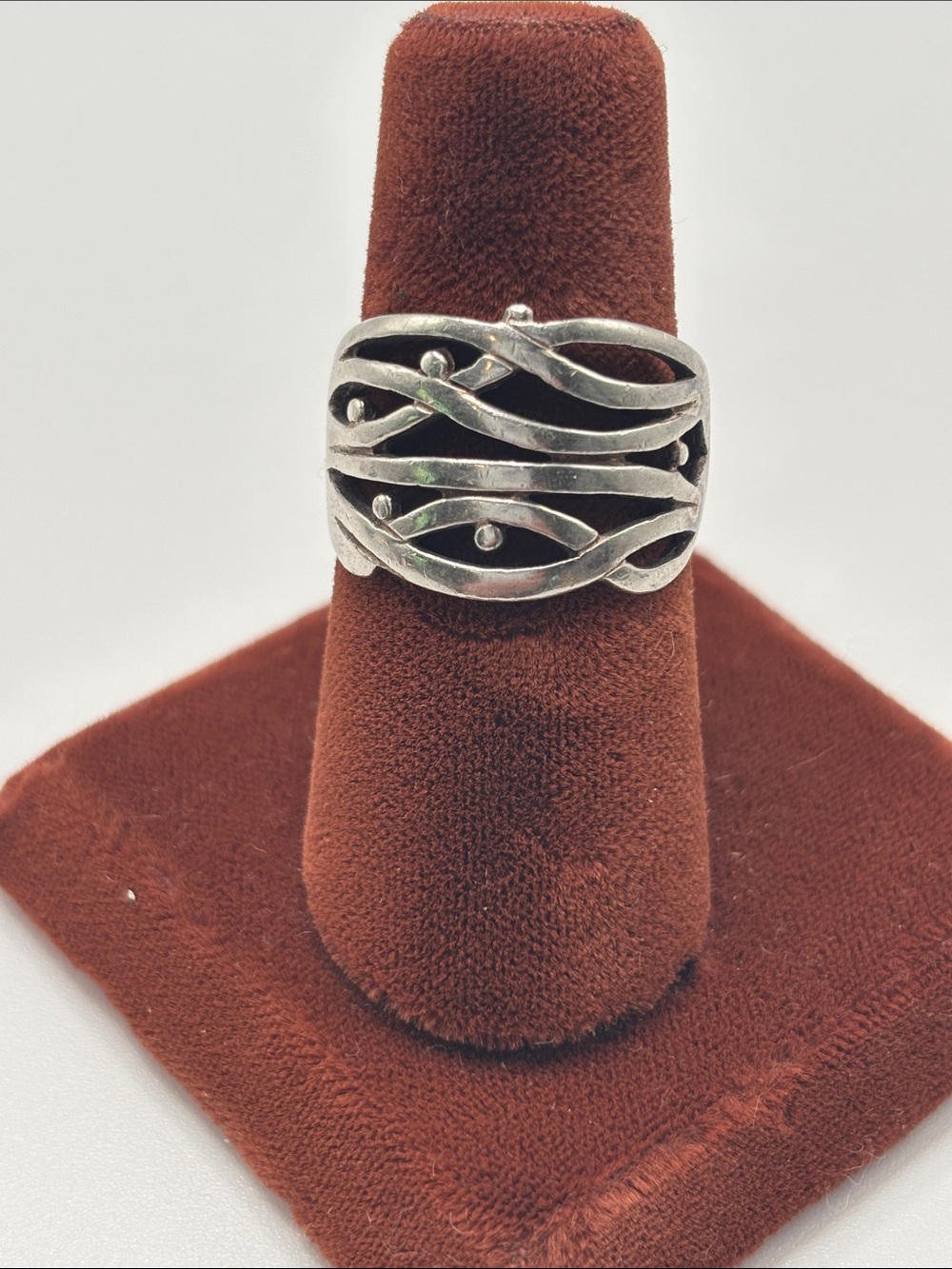 925 Sterling Silver Wavy Openwork Wide Band Ring Size 8.5, 6.3g